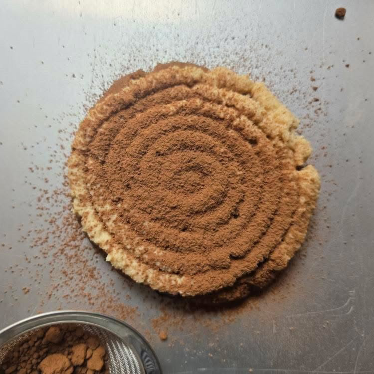 Circular pattern of brown powder on a metallic surface with a small container nearby.